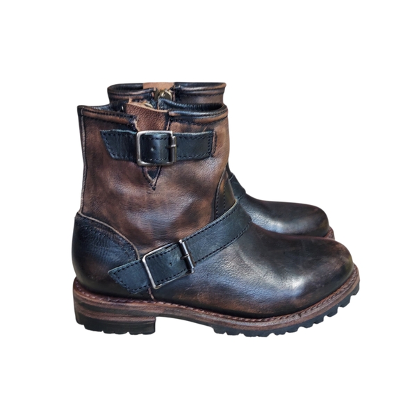 Freebird Harley Brown Black Leather Distressed Combat Moto Boots  Women's - Picture 3 of 16